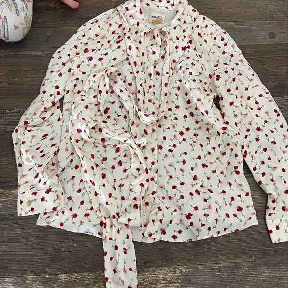 KHAITE Women's Floral Print Attached Scarf Blouse Size 2 - Picture 4 of 12